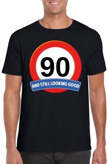 Bellatio Decorations Verkeersbord 90 jaar t-shirt zwart heren
