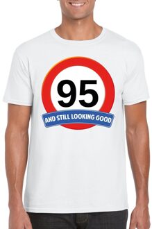 Bellatio Decorations Verkeersbord 95 jaar t-shirt wit heren 2XL