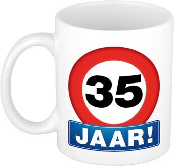 Bellatio Decorations Verkeersbord mok/ beker 35 jaar - Verjaardagsmokken Multi