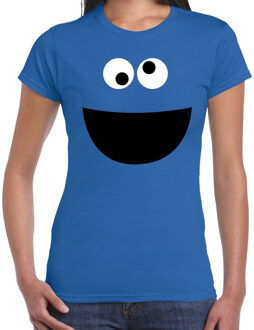 Bellatio Decorations Verkleed / carnaval t-shirt - blauw - cartoon knuffel monster - dames - Verkleed kostuum shirts XL