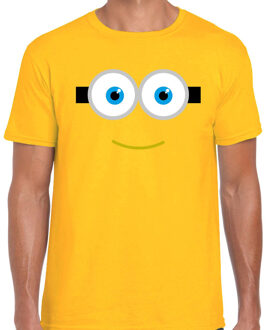 Bellatio Decorations Verkleed / carnaval t-shirt geel poppetje voor heren - Verkleed / kostuum shirts L