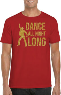 Bellatio Decorations Verkleed Disco T-shirt voor heren - dance all night long - gouden glitter print - rood - 70 / 80 2XL