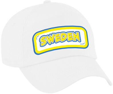 Bellatio Decorations Verkleed feest pet - wit - Zweden - landen thema - zonneklep pet - volwassenen