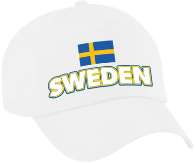 Bellatio Decorations Verkleed feest pet - wit - Zweden - vlag/landen thema - zonneklep pet