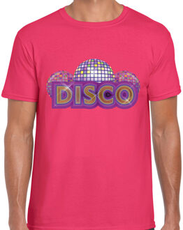 Bellatio Decorations Verkleed feestkleding t-shirt heren - roze - DISCO - Seventies - Eighties party - discobol 2XL