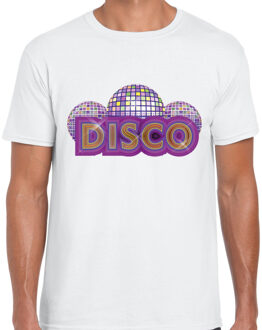 Bellatio Decorations Verkleed feestkleding t-shirt heren - wit - DISCO - Seventies - Eighties party - discobol XL