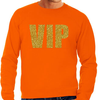 Bellatio Decorations Verkleed glitter sweater voor heren - oranje - VIP - glitter goud - Koningsdag XL