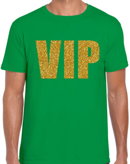 Bellatio Decorations Verkleed glitter T-shirt voor heren - groen - VIP - glitter goud - foute party L