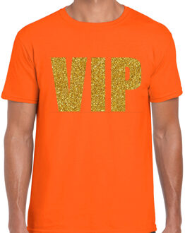 Bellatio Decorations Verkleed glitter T-shirt voor heren - oranje - VIP - glitter goud - Koningsdag M