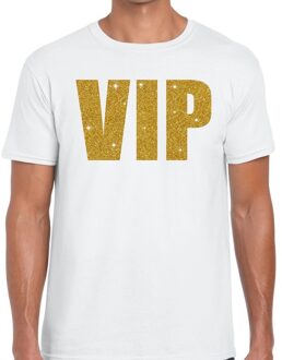 Bellatio Decorations Verkleed glitter T-shirt voor heren - wit - VIP - glitter goud - foute party