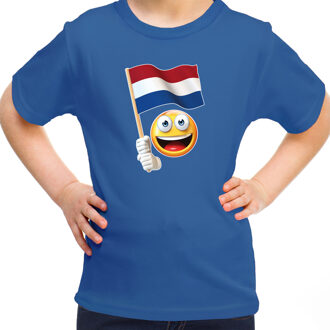 Bellatio Decorations Verkleed Nederland T-shirt voor kinderen - blauw - emoticon met vlag - Koningsdag