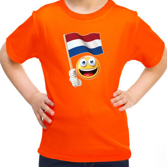 Bellatio Decorations Verkleed Nederland T-shirt voor kinderen - oranje - emoticon met vlag - Koningsdag M (134-140)