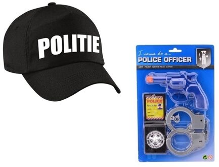 Bellatio Decorations Verkleed politie agent pet / cap - zwart - met accessoire set - voor kinderen