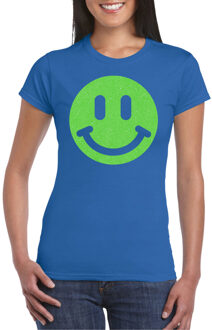 Bellatio Decorations Verkleed shirt dames - smiley - blauw - carnaval/foute party - feestkleding 2XL