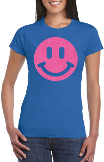 Bellatio Decorations Verkleed shirt dames - smiley - blauw - carnaval/foute party - feestkleding M