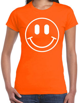 Bellatio Decorations Verkleed shirt dames - smiley - oranje - carnaval - foute party - feestkleding 2XL