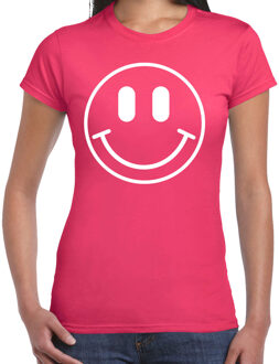 Bellatio Decorations Verkleed shirt dames - smiley - roze - carnaval - foute party - feestkleding 2XL