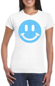 Bellatio Decorations Verkleed shirt dames - smiley - wit - carnaval/foute party - feestkleding L