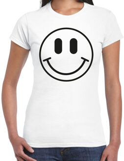 Bellatio Decorations Verkleed shirt dames - smiley - wit - carnaval - foute party - feestkleding L