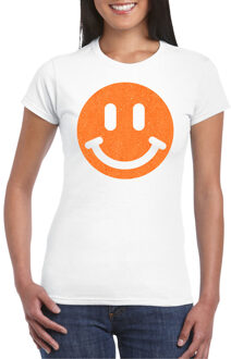 Bellatio Decorations Verkleed shirt dames - smiley - wit - carnaval/foute party - feestkleding M