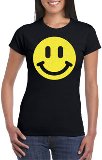 Bellatio Decorations Verkleed shirt dames - smiley - zwart - carnaval/foute party - feestkleding 2XL