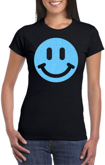 Bellatio Decorations Verkleed shirt dames - smiley - zwart - carnaval/foute party - feestkleding S