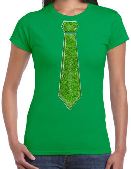 Bellatio Decorations Verkleed shirt dames - stropdas glitter groen - groen - carnaval - foute party 2XL