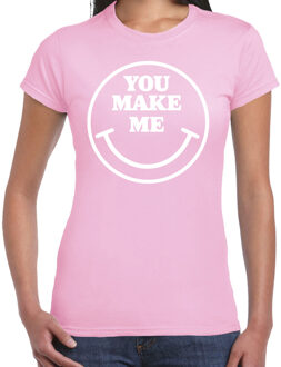 Bellatio Decorations Verkleed shirt dames - you make me - smiley - lichtroze - carnaval - foute party - feest 2XL