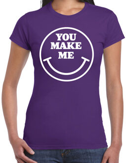 Bellatio Decorations Verkleed shirt dames - you make me - smiley - paars - carnaval - foute party - feest 2XL