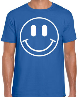 Bellatio Decorations Verkleed shirt heren - smiley - blauw - carnaval - foute party - feestkleding 2XL