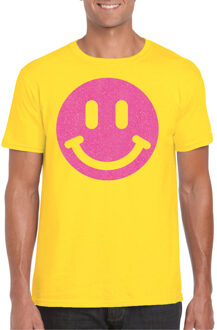 Bellatio Decorations Verkleed shirt heren - smiley - geel - carnaval/foute party - feestkleding 2XL