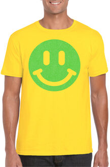 Bellatio Decorations Verkleed shirt heren - smiley - geel - carnaval/foute party - feestkleding L