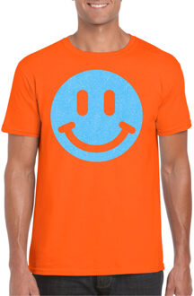 Bellatio Decorations Verkleed shirt heren - smiley - oranje - carnaval/foute party - feestkleding 2XL