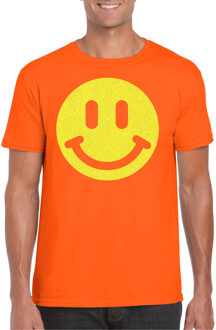 Bellatio Decorations Verkleed shirt heren - smiley - oranje - carnaval/foute party - feestkleding 2XL