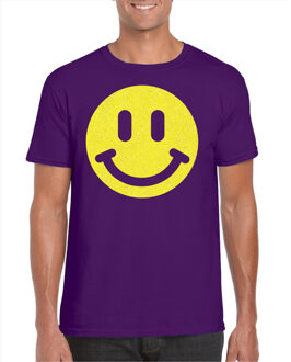 Bellatio Decorations Verkleed shirt heren - smiley - paars - carnaval/foute party - feestkleding 2XL