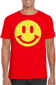 Bellatio Decorations Verkleed shirt heren - smiley - rood - carnaval/foute party - feestkleding 2XL