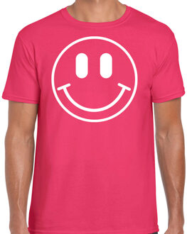 Bellatio Decorations Verkleed shirt heren - smiley - roze - carnaval - foute party - feestkleding 2XL