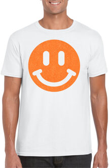 Bellatio Decorations Verkleed shirt heren - smiley - wit - carnaval/foute party - feestkleding 2XL