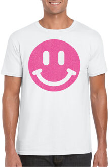 Bellatio Decorations Verkleed shirt heren - smiley - wit - carnaval/foute party - feestkleding 2XL