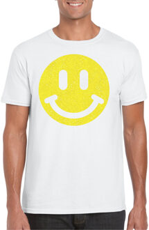 Bellatio Decorations Verkleed shirt heren - smiley - wit - carnaval/foute party - feestkleding 2XL