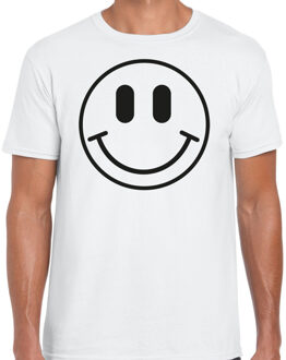 Bellatio Decorations Verkleed shirt heren - smiley - wit - carnaval - foute party - feestkleding 2XL