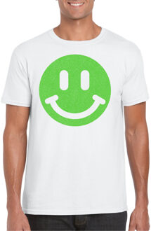 Bellatio Decorations Verkleed shirt heren - smiley - wit - carnaval/foute party - feestkleding L