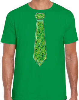 Bellatio Decorations Verkleed shirt heren - stropdas paillet groen - groen - carnaval - foute party 2XL