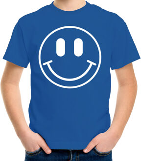 Bellatio Decorations Verkleed shirt jongens - smiley - blauw - carnaval - feestkleding voor kinderen L (146-152)