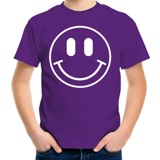 Bellatio Decorations Verkleed shirt jongens - smiley - paars - carnaval - feestkleding voor kinderen L (146-152)