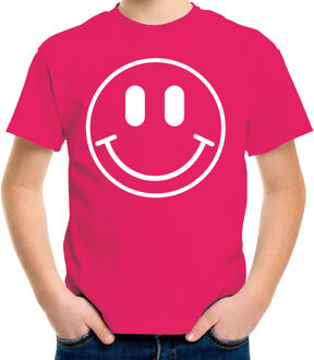 Bellatio Decorations Verkleed shirt jongens - smiley - roze - carnaval - feestkleding voor kinderen L (146-152)