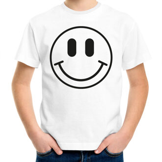 Bellatio Decorations Verkleed shirt jongens - smiley - wit - carnaval - feestkleding voor kinderen L (146-152)