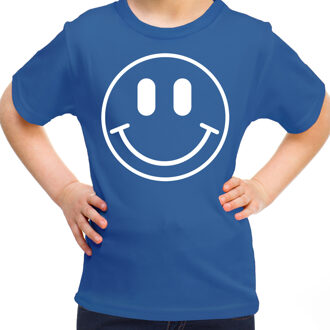 Bellatio Decorations Verkleed shirt meisjes - smiley - blauw - carnaval - feestkleding voor kinderen L (146-152)