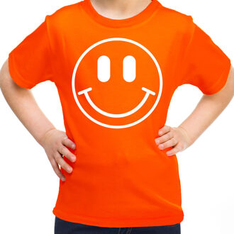 Bellatio Decorations Verkleed shirt meisjes - smiley - oranje - carnaval - feestkleding voor kinderen L (146-152)