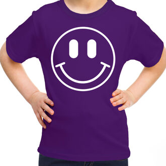 Bellatio Decorations Verkleed shirt meisjes - smiley - paars - carnaval - feestkleding voor kinderen L (146-152)